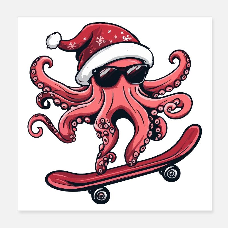 Pieuvre Noël Drôle Poster 20 x 20 cm