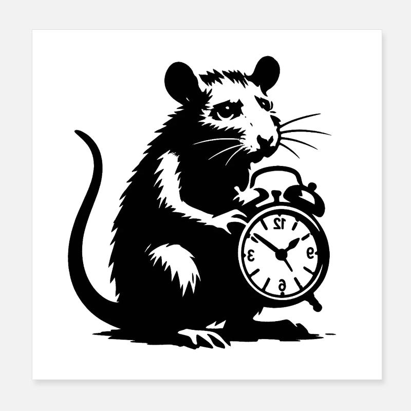 Gestresste Ratte und Wecker Poster 20x20 cm