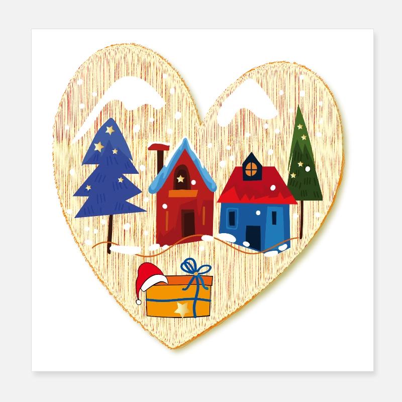 Winterdorf mit Häusern Poster 20x20 cm