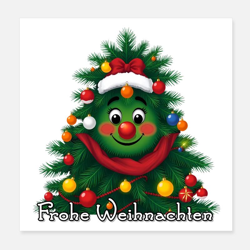 Joyeux sapin de Noël avec visage Poster 20 x 20 cm