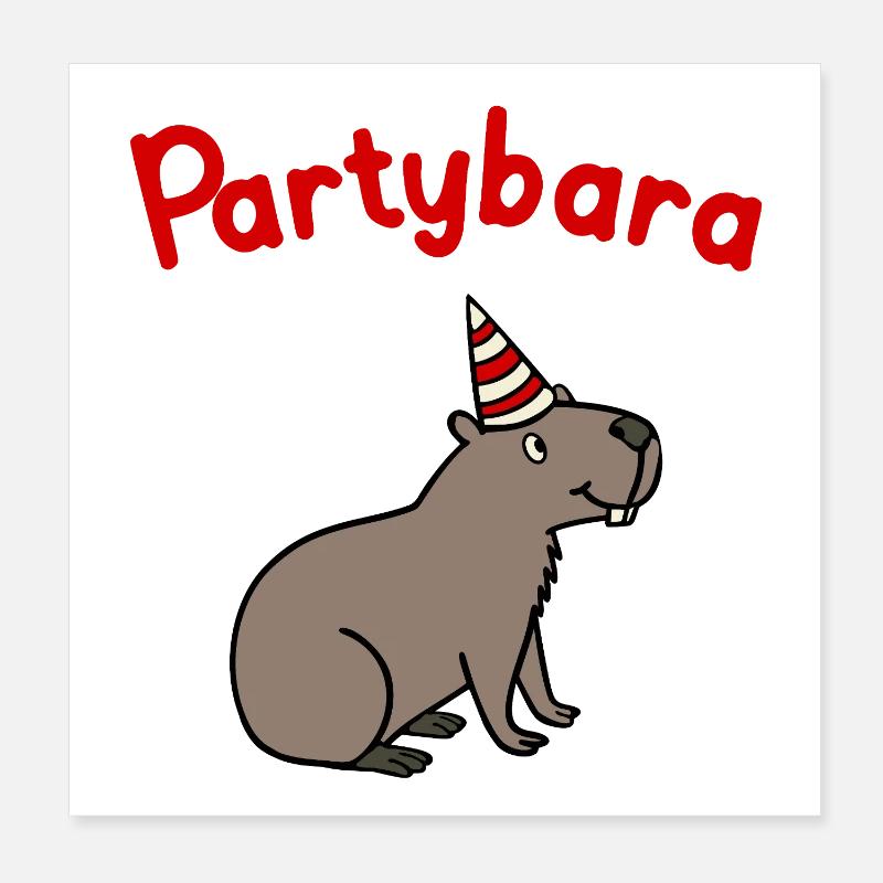 Partybara – the cheerful capybara with a party hat Poster 8" x 8" (20x20 cm)