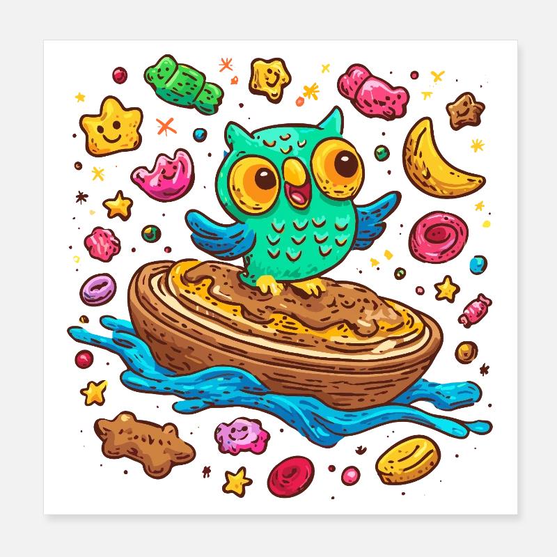 Délice du petit-déjeuner Owl Poster 20 x 20 cm