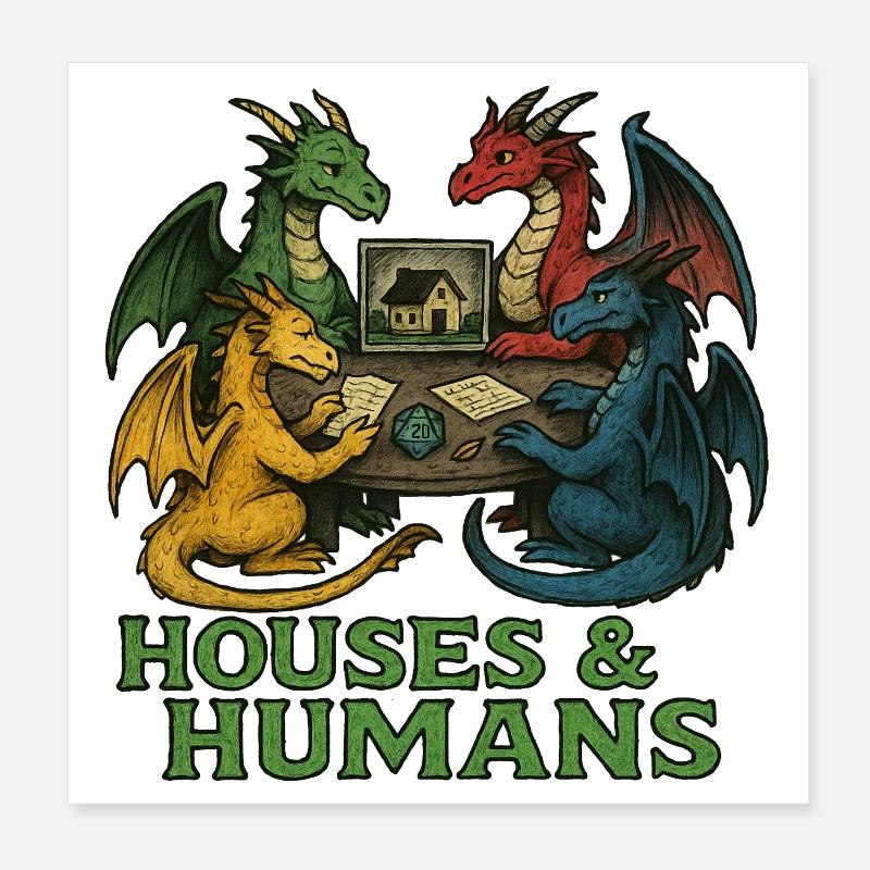 Les dragons à la table des maisons Poster 20 x 20 cm