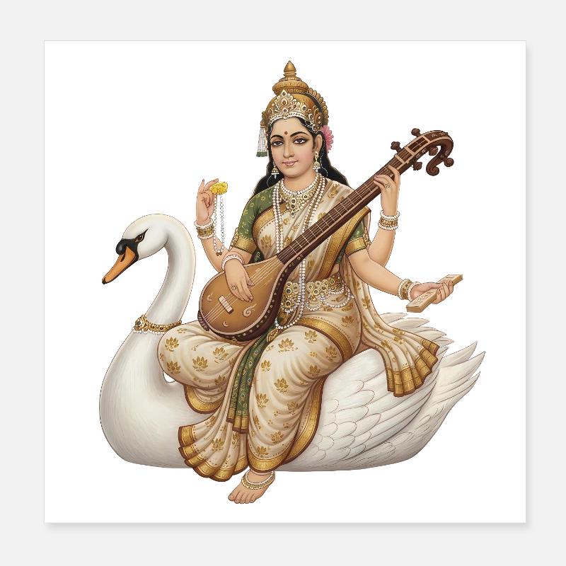 Saraswati on the swan with lute Poster 8" x 8" (20x20 cm)