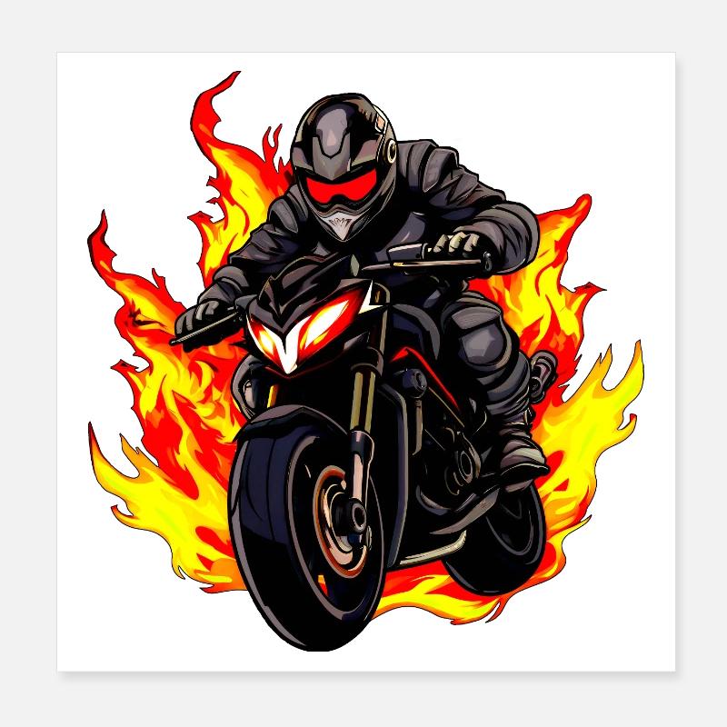 Motard aux flammes Poster 20 x 20 cm