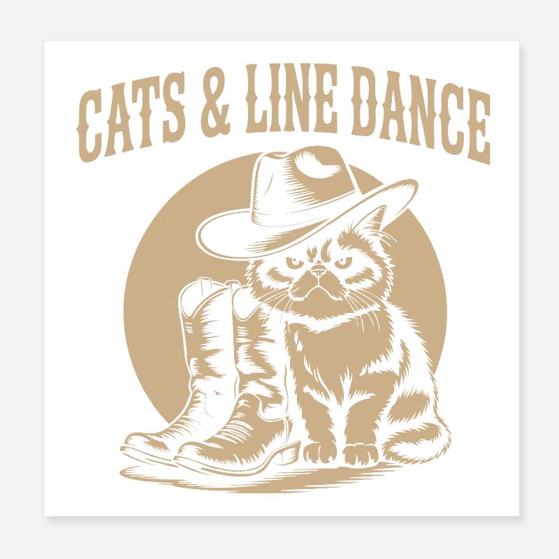 Cats & Line Dance Western Cat - Poster 20x20 cm - Weiß