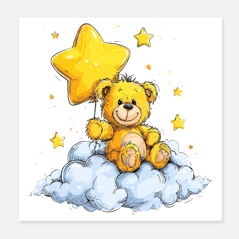 Star Bear on Cloud – Cuddle Dream Poster 8" x 8" (20x20 cm)