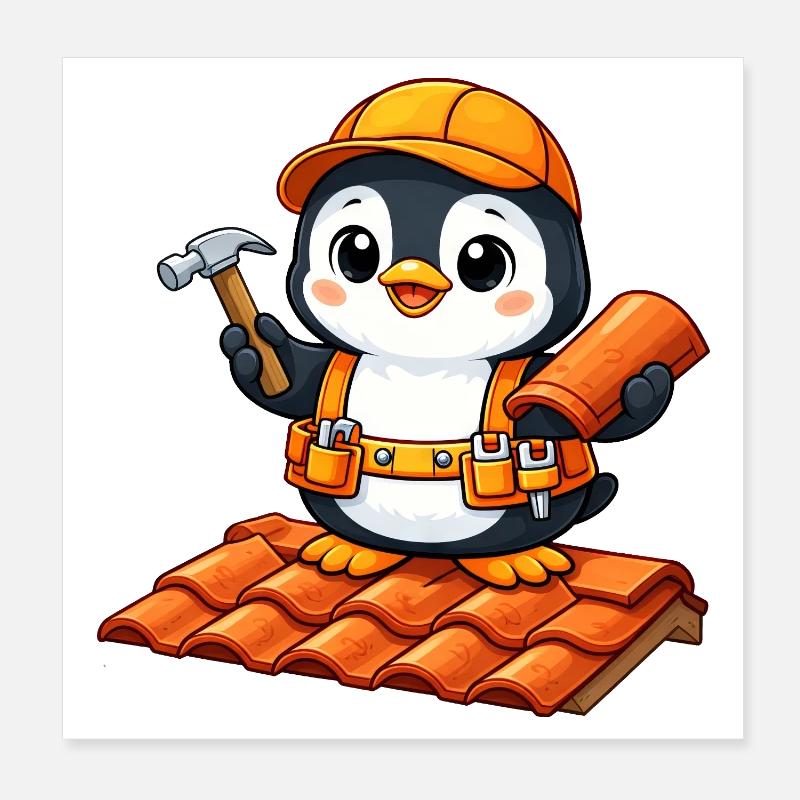 Mignon Pingouin Maçon Ouvrier du chantier Ouvrier de chantier Poster 20 x 20 cm