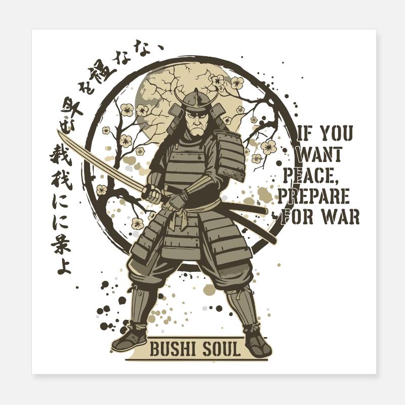 Samouraï de l’âme Bushi dans les Fleurs Poster 20 x 20 cm