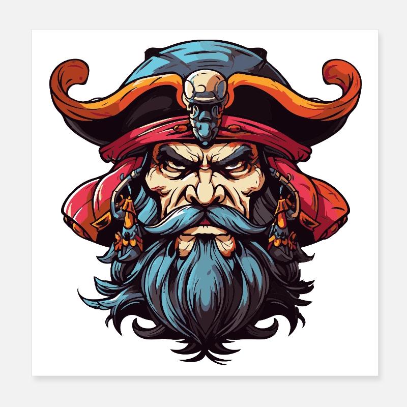 Pirate with Beard Comic Poster 8" x 8" (20x20 cm)