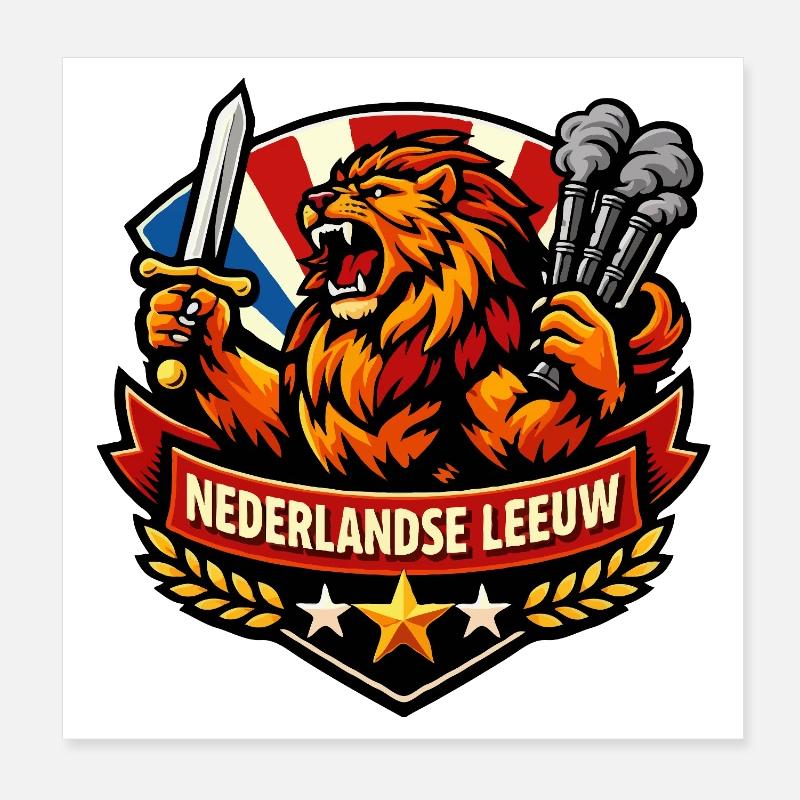 Holländischer Löwe mit Schwert und Rauch Poster 20x20 cm