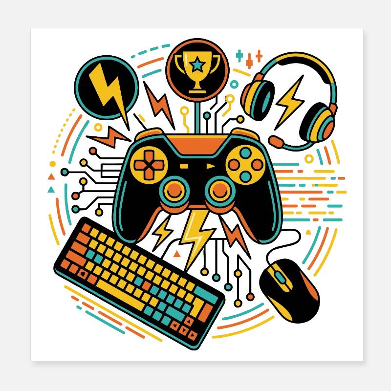 Neon Gaming Controller Motiv Poster 20x20 cm
