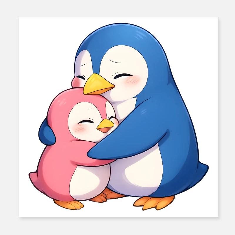 Cuddly penguins hug Poster 8" x 8" (20x20 cm)