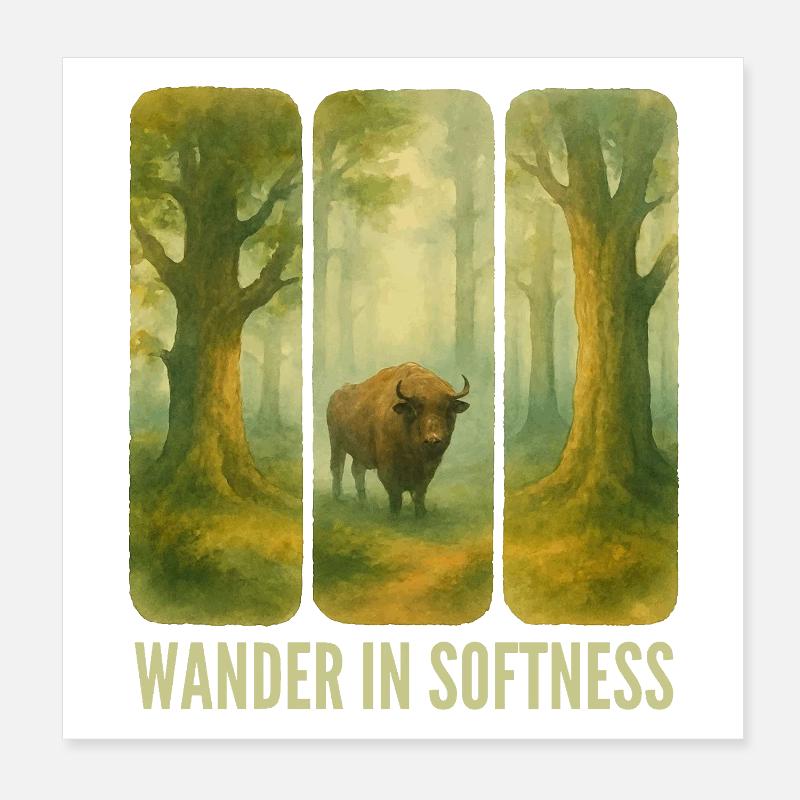 Wandernde Bisons im Wald Poster 20x20 cm