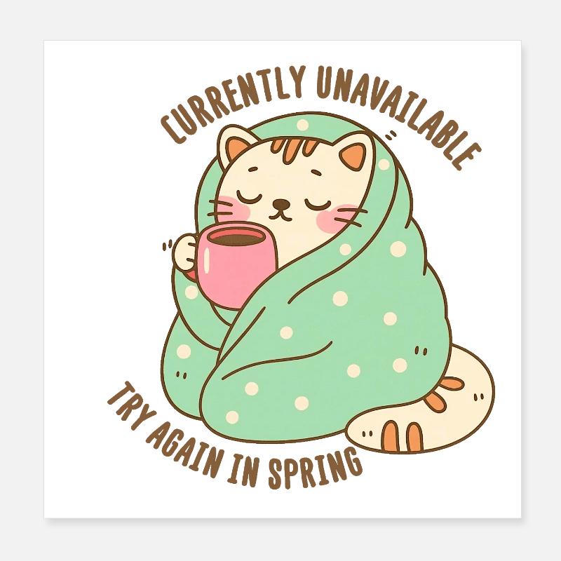 Kätzchen in einer Decke mit einer Tasse Kakao Poster 20x20 cm