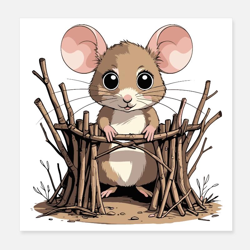 Souris des bois dans un réseau de branches Poster 20 x 20 cm