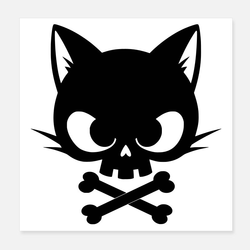 Katzen-Schädel mit Knochen | Gothic Cute Icon Poster 20x20 cm