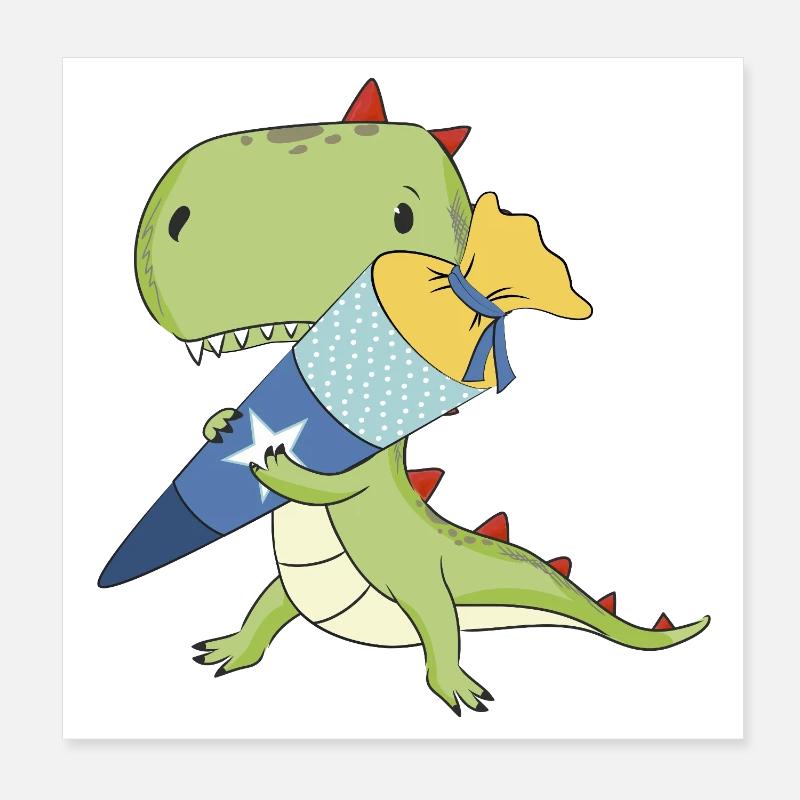 Dino with school cone Poster 8" x 8" (20x20 cm)