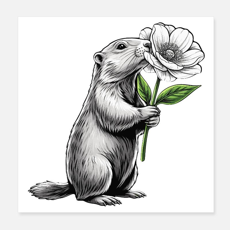Marmotte avec fleur Poster 20 x 20 cm