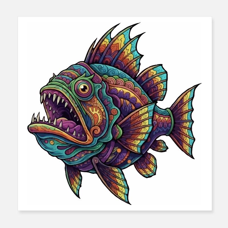 Rainbow Fish with Pattern Poster 8" x 8" (20x20 cm)