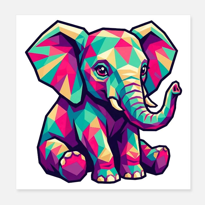 Motif d’éléphant coloré – Éléphant mignon Poster 20 x 20 cm
