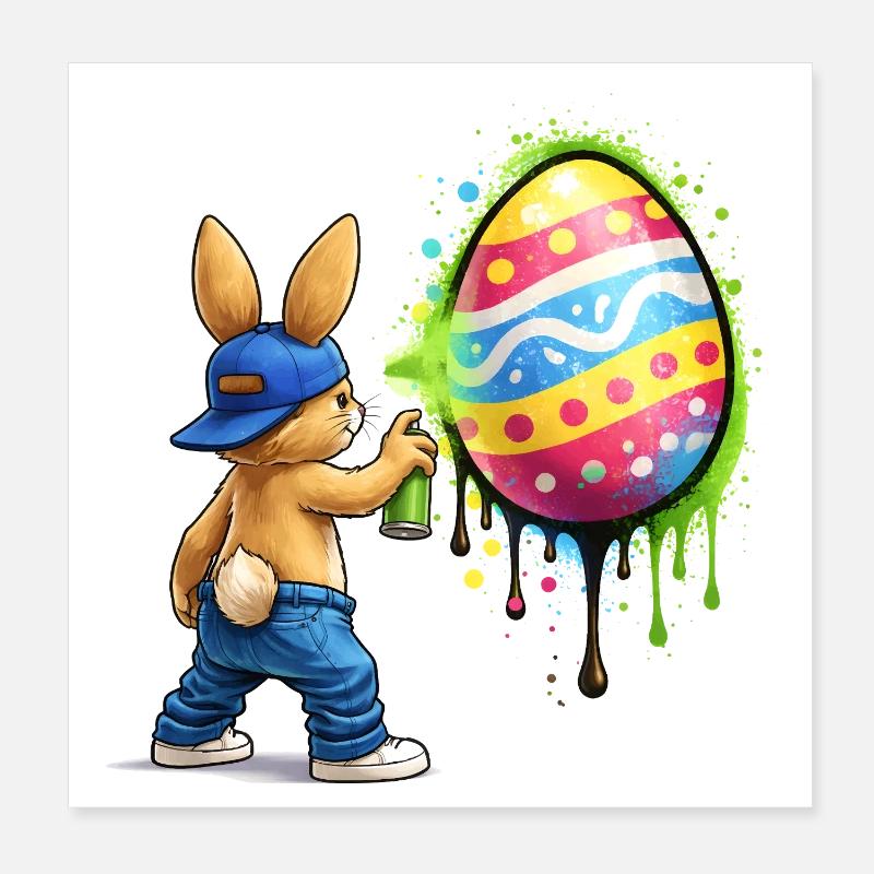 Graffiti Hase mit Osterei Poster 20x20 cm