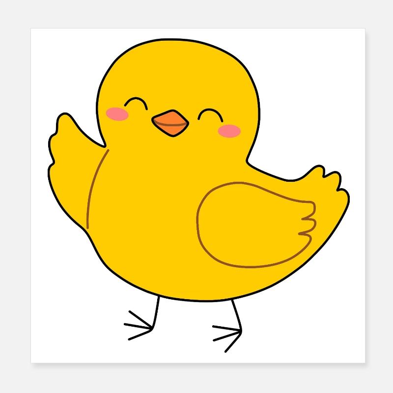 Dessin animé de la Poussin Jaune Joyeuse Poster 20 x 20 cm