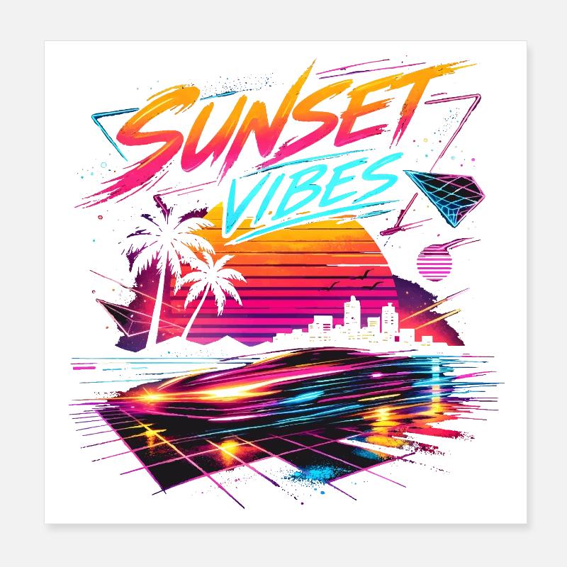 Sunset Vibes 80er Neon Design  Poster 20x20 cm