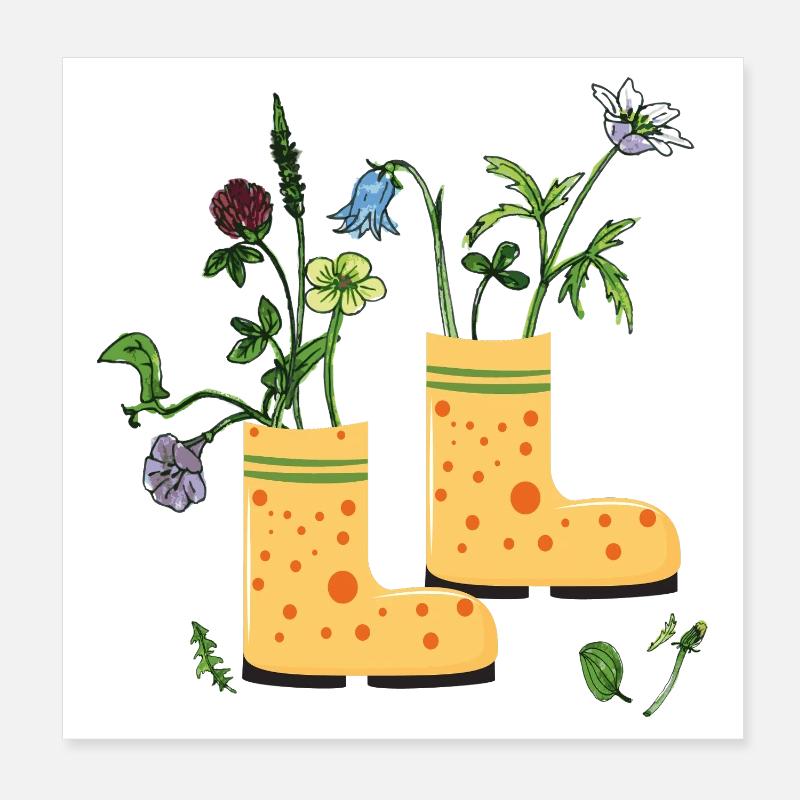 Bottes de jardin avec des fleurs sauvages Poster 20 x 20 cm