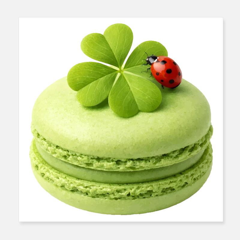 Macaron vert avec trèfle porte-bonheur Poster 20 x 20 cm
