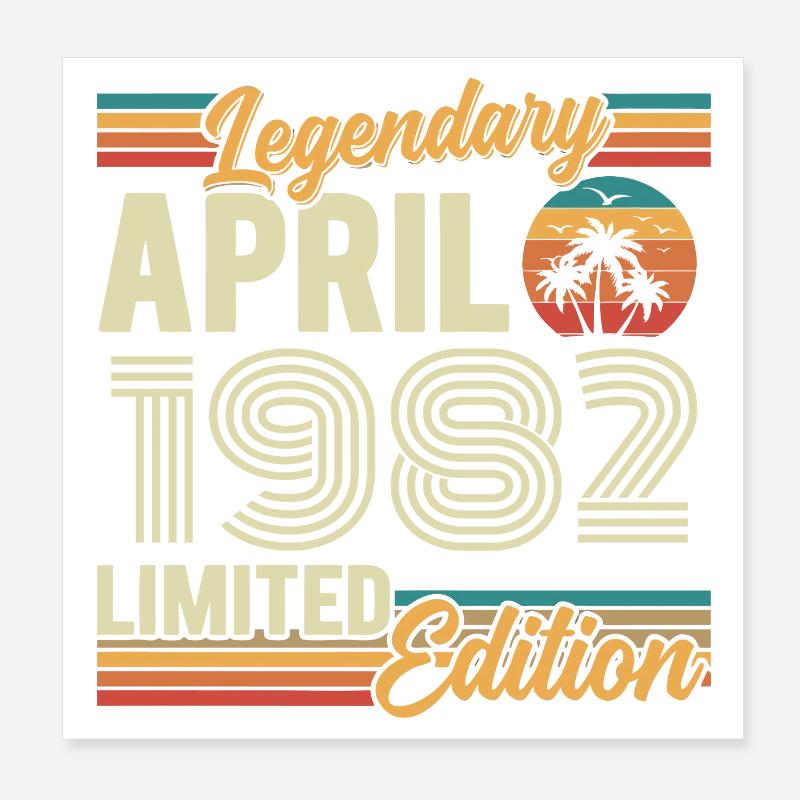 Avril 1982 Cadeau 44e Anniversaire - April 1982 Poster 20 x 20 cm