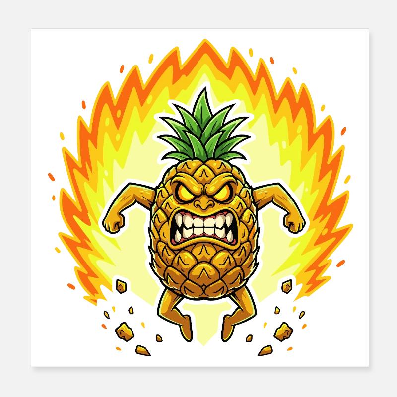 Angry pineapple with flames Poster 8" x 8" (20x20 cm)