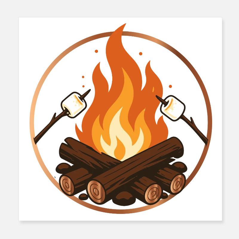 Lagerfeuer mit Marshmallows Camping Motiv  Poster 20x20 cm