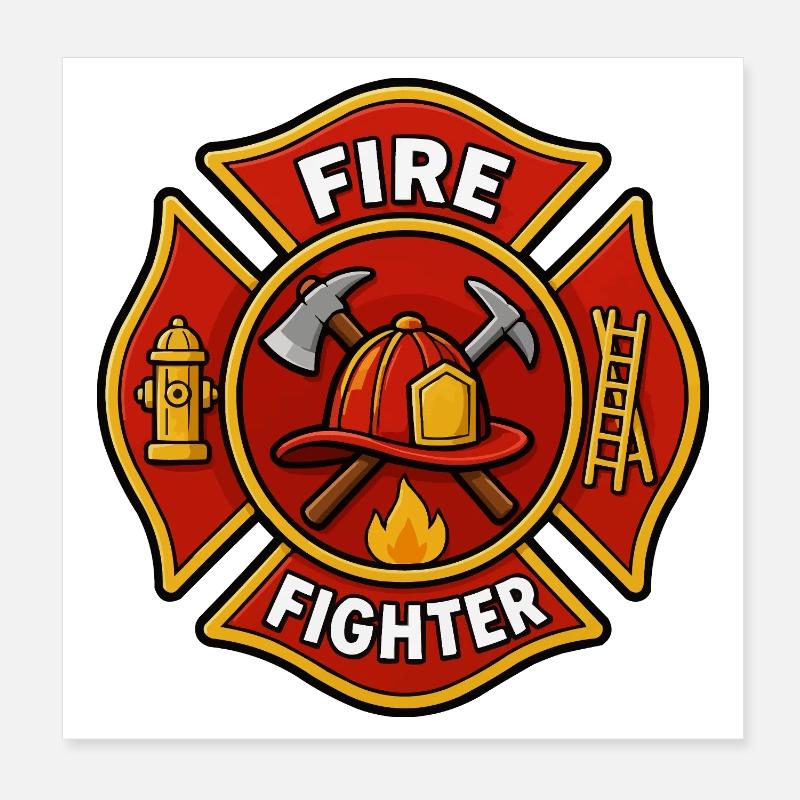 Firefighter Helmet Emblem with Axe Poster 8" x 8" (20x20 cm)