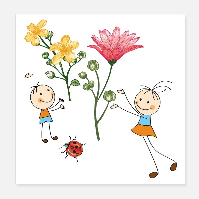Kinderjubel mit bunten Blumen Poster 20x20 cm