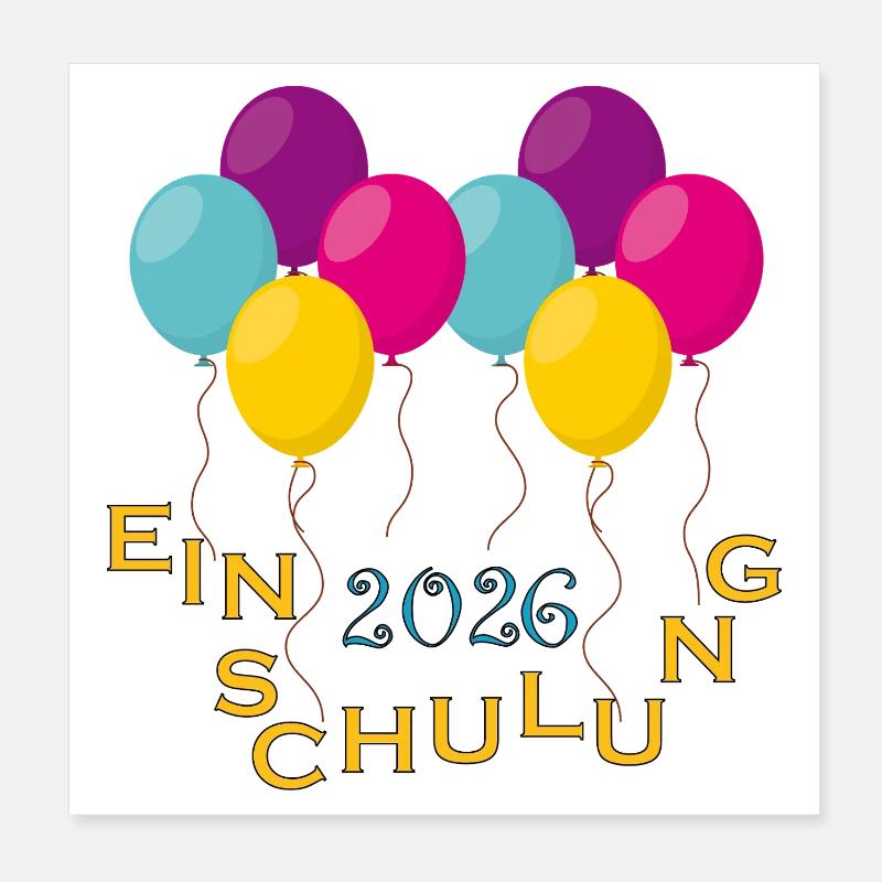 Bunte Ballons Einschulung Poster 20x20 cm