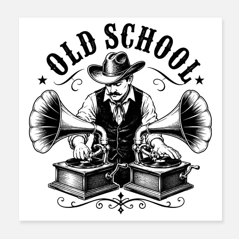 Un DJ old school avec gramophone Poster 20 x 20 cm