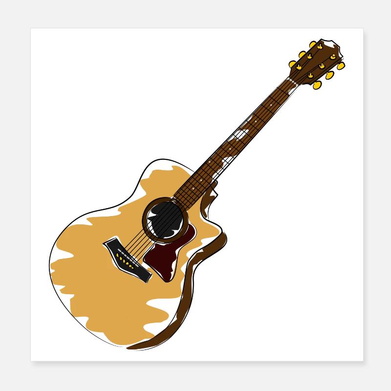 Rustic Acoustic Guitar Illustration Poster 8" x 8" (20x20 cm)