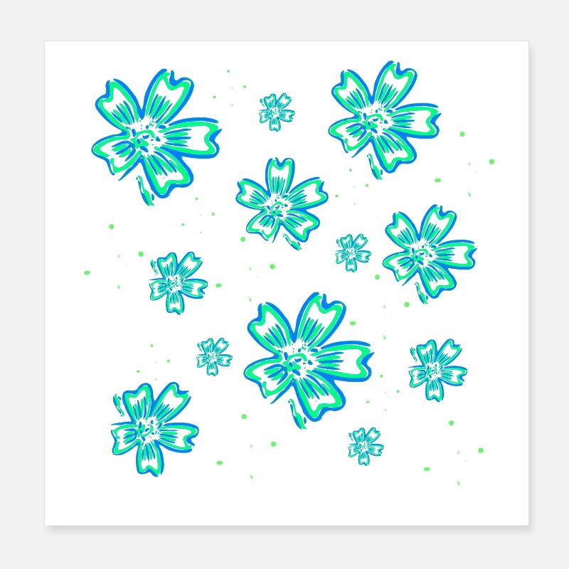 Blumenmuster türkis, blumendrucke mädchen Poster 20x20 cm