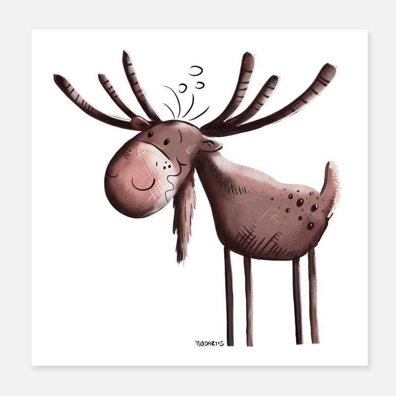 Knuffiger Elch - Poster 20x20 cm - Weiß