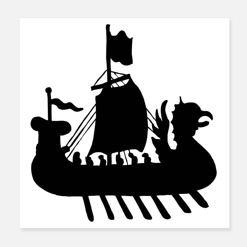 Wikingerboot Schiff Schattenbild Poster 20x20 cm