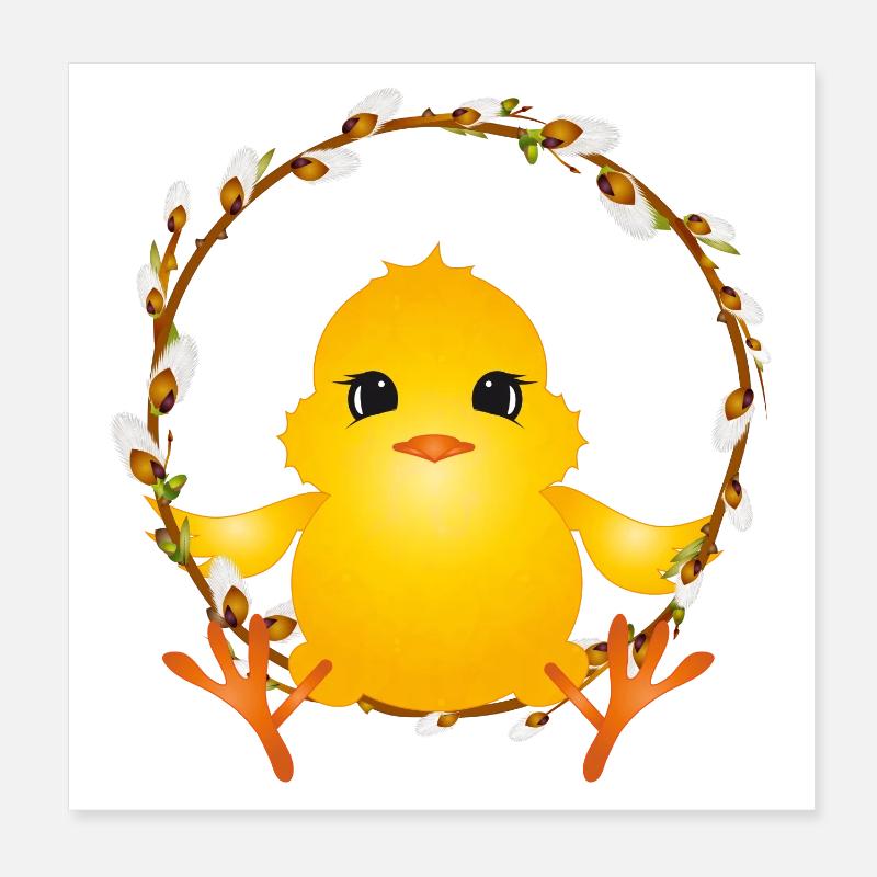 cute fluffy chick in willow wreath Poster 8" x 8" (20x20 cm)