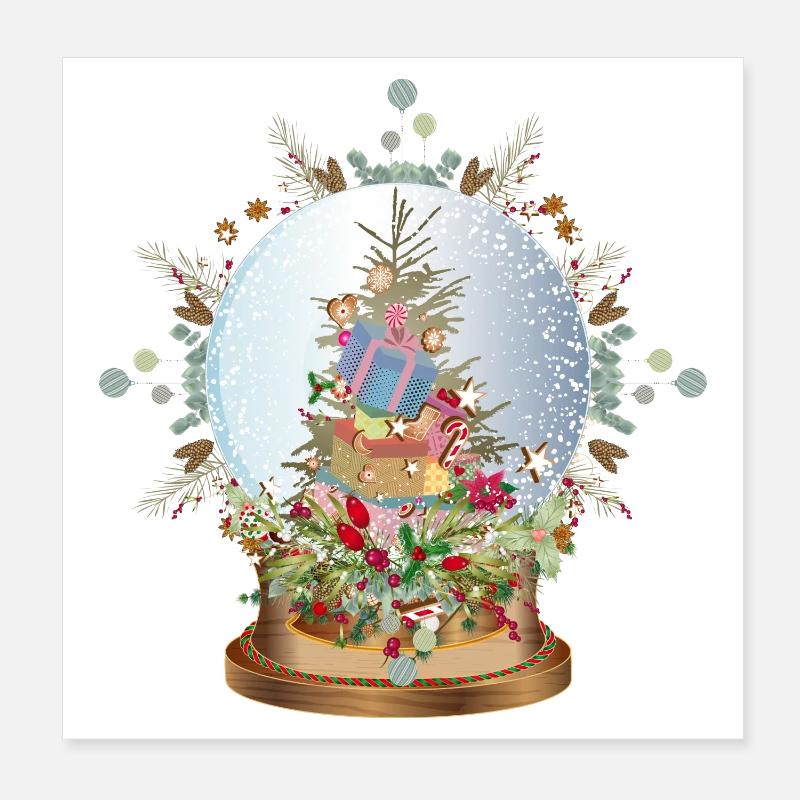 schöne nostalgische Schneekugel mit Weihnachtsbaum Poster 20x20 cm