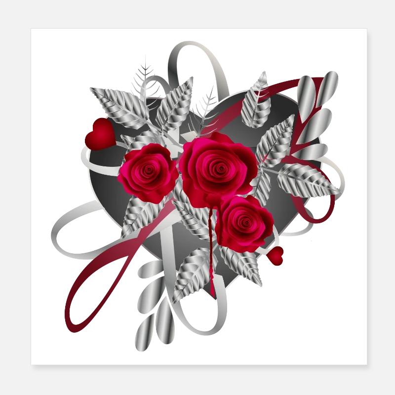 silberfarbene Valentinstag Komposition mit Rosen Poster 20x20 cm