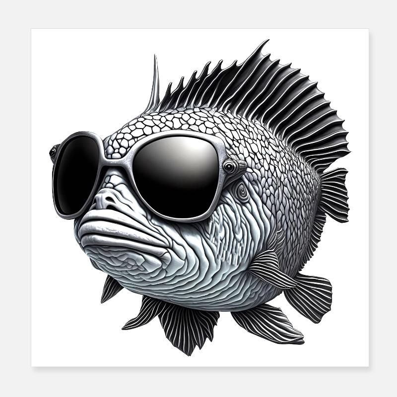 Big fish with sunglasses Poster 8" x 8" (20x20 cm)