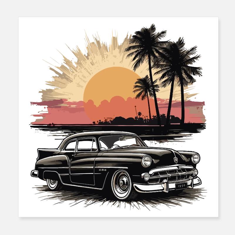 Voitures de collection 1950 Poster 20 x 20 cm