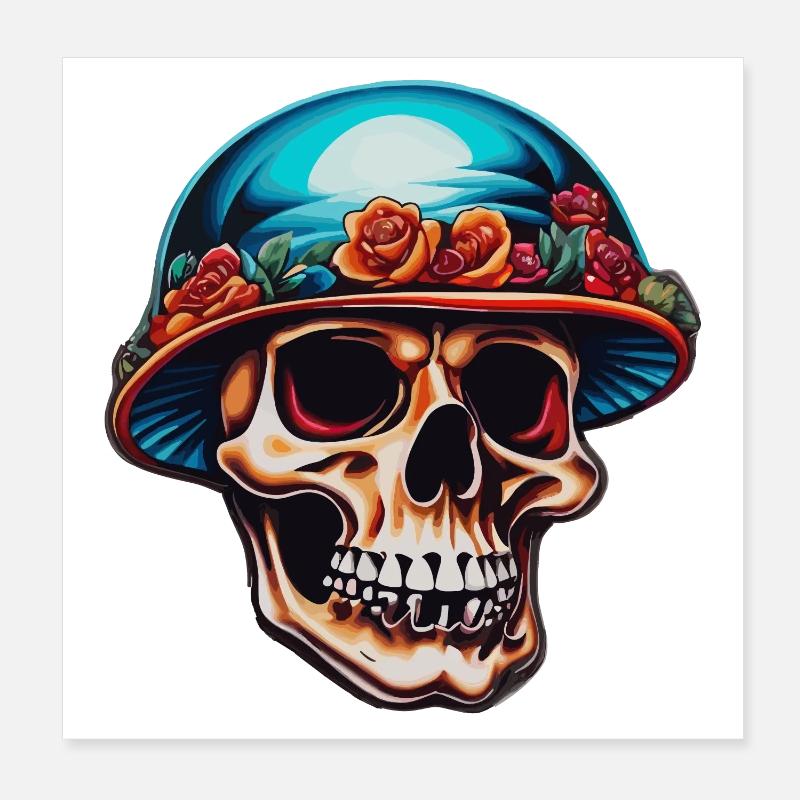 Crâne avec chapeau champignon Poster 20 x 20 cm