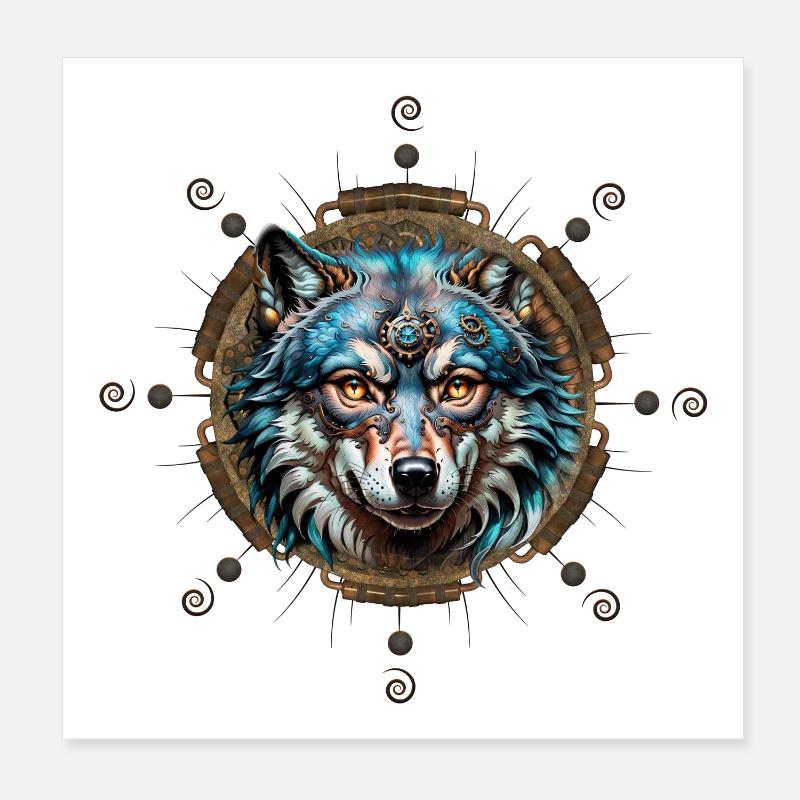 Fantastischer Steampunk-Wolf. Poster 20x20 cm