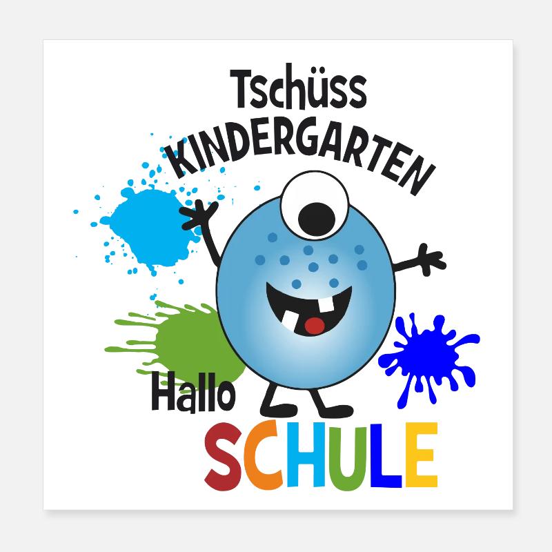 Monster Blue - Au revoir Maternelle - Bonjour l’école Poster 20 x 20 cm