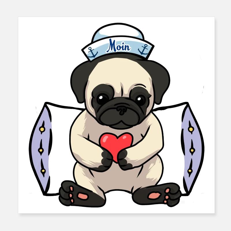 Mops Hund Herz Matrose Liebe Seemann Ahoi Poster 20x20 cm